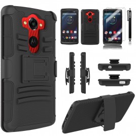 Motorola Droid Turbo Case, Dual Layers [Combo Holster] Case And Built-In Kickstand Bundled with [Premium Screen Protector] Hybird Shockproof And Circlemalls Stylus Pen (Black)
